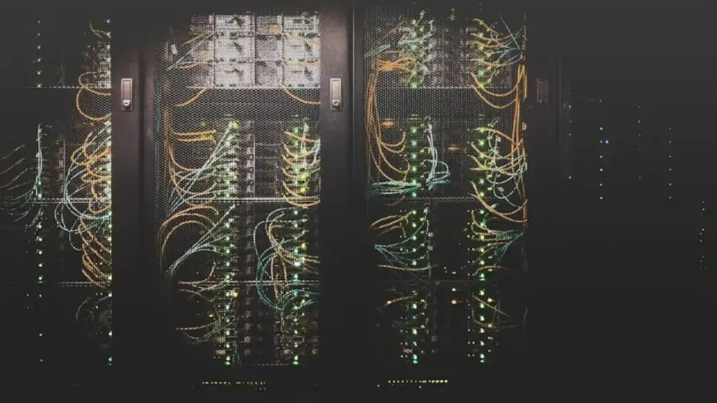 Glowing server racks in a Nordic data center
